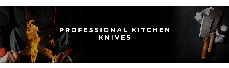 Text reads professional kitchen knives on a black background