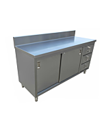 Zanduco 24" x 60" Worktable with Backsplash, Cabinet, Drawers, and Sliding Doors