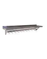 Omcan Stainless Steel Pot Rack with Shelf -12"   X 60"   with 11 Pc Hooks