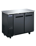 Aurora 49" Black Back Bar Cooler with 2 Solid Doors with 318L Capacity and Stainless Steel Countertop - 110V, 273W