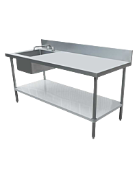Zanduco 30" x 60" Stainless Steel Table with Left Sink, Galvanized Undershelf, and 6" Backsplash with Faucet