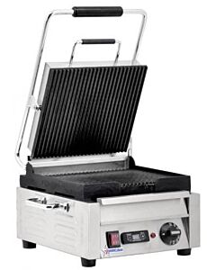 Omcan 10" Panini Grill Small Ribbed with Timer - 120V, 1800W