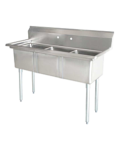 Zanduco 90" 18-Gauge Three Compartment Stainless Steel Sink with 1.8" Corner Drain and No Drain Board -  18"x 21"x 14" Bowl