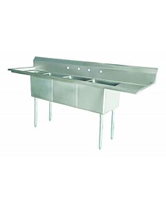 Zanduco Scratch and Dent Three Tub Sink with 1.8" Corner Drain and Two Drain Board - 24" X 24" X 14"
