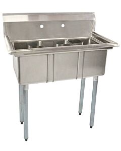 Zanduco Scratch and Dent Three Tub Sink with 1.5" Corner Drain and No Drain Board - 10" X 14" X 10"