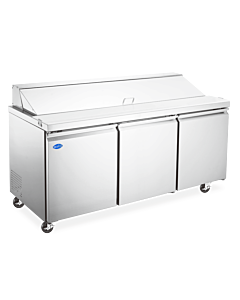 Zanduco 71" Mega Refrigerated Prep Table with 3 Doors and 19.5 cu.ft. Capacity - 110V, 1 HP, 1Ph
