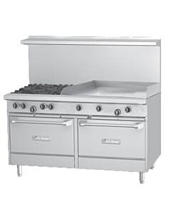 Garland U60-4G36RR U Series 60" Gas Restaurant Range with 36" Griddle, 4 Burners and 2 Ovens - 255,000 BTU