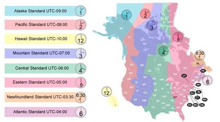 Timezone map for hours of operation